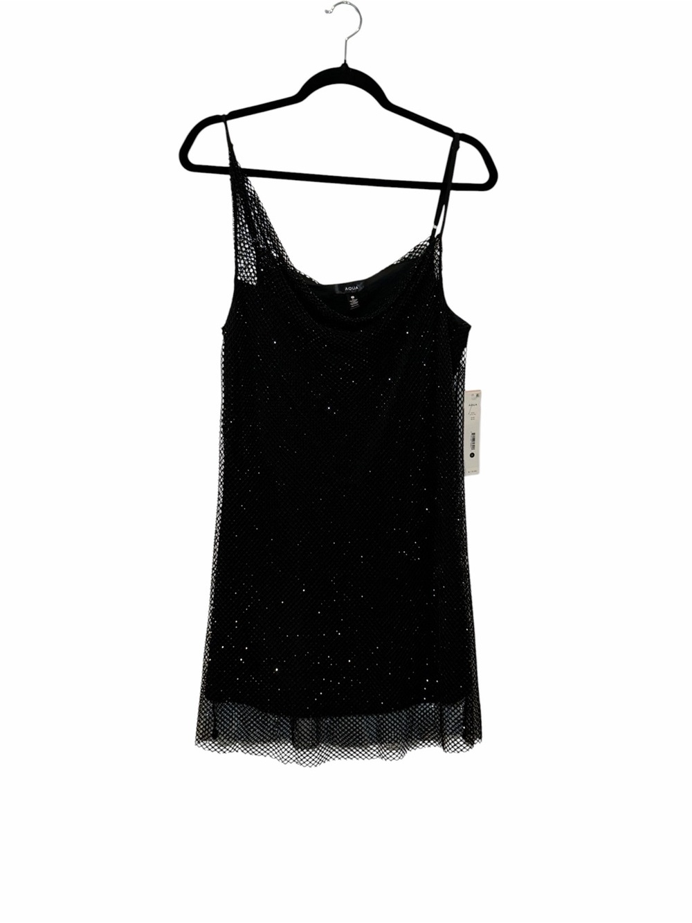 NWT Aqua Black chainmail rhinestone mini dress size small
